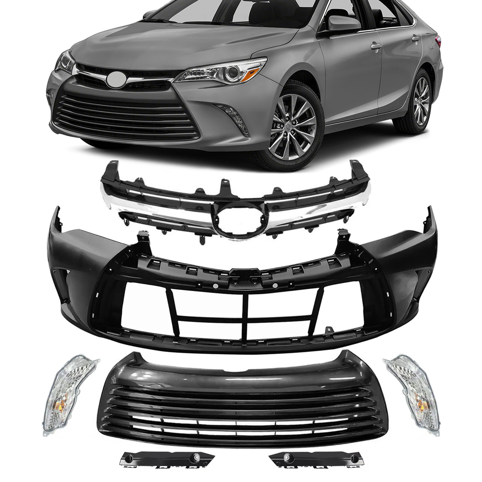 For 2015-2017 Toyota Camry LE Complete Front Bumper Set w/ Turn Signal Light