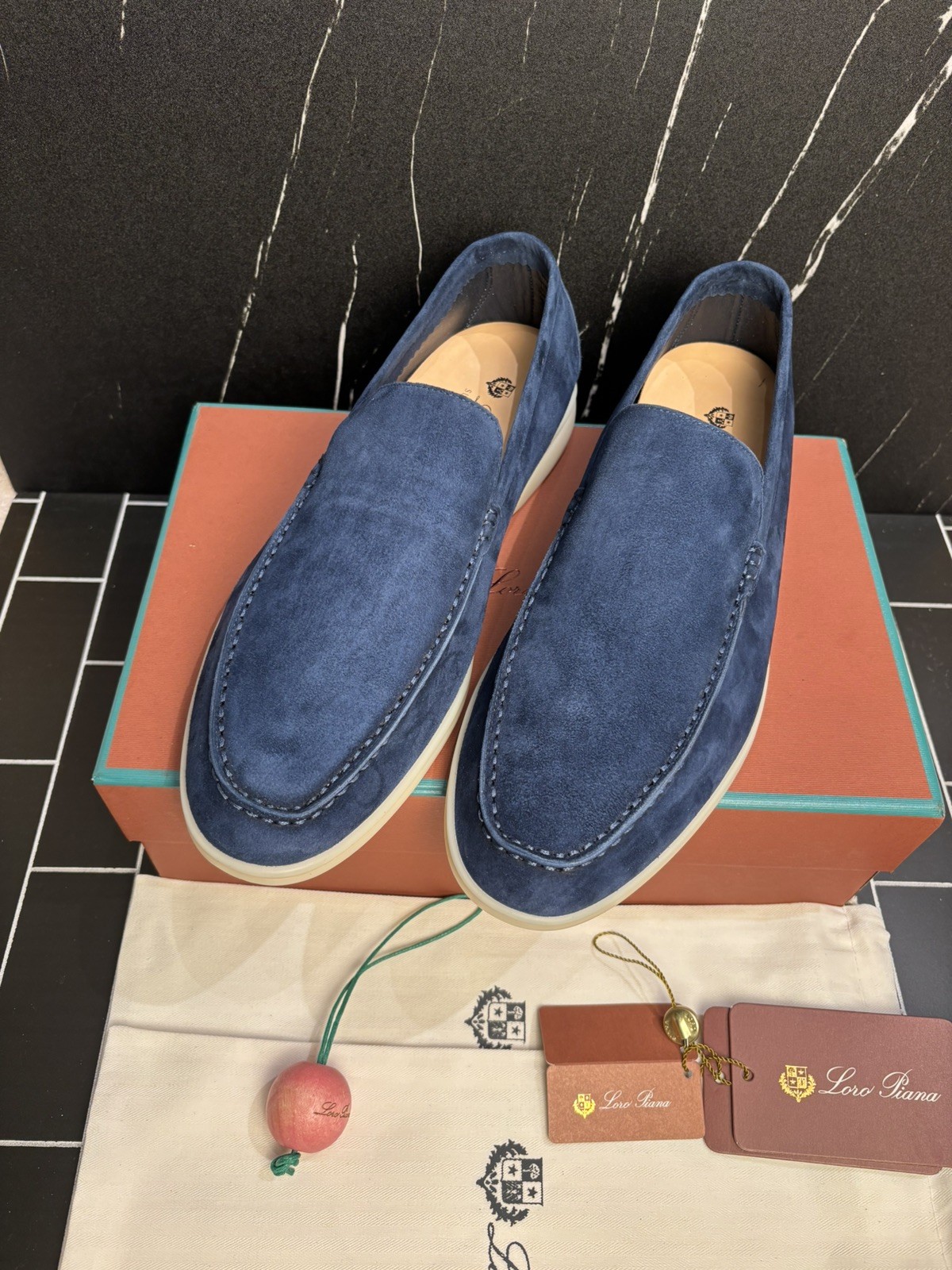 Loro Piana Suede Summer Walk Loafers Men Size EU 44/US 11 Navy Blue Loro Piana Suede Summer Walk Loafers Men Size EU 44/US 11 Navy Blue