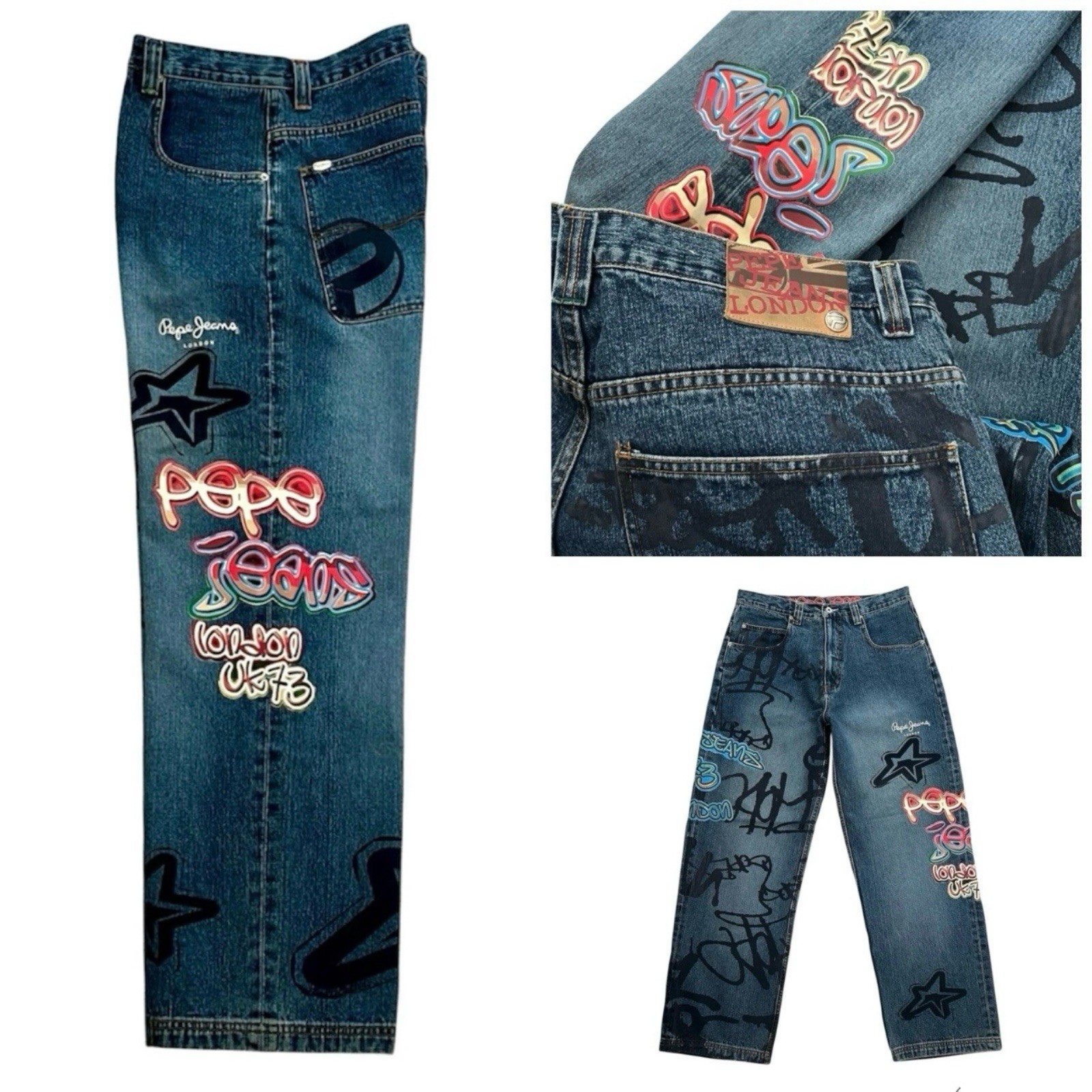Y2K Vintage Pepe London Jeans Baggy Hip Hop Streetwear Skater Graffiti Men Sz 36 Y2K Vintage Pepe London Jeans Baggy Hip Hop Streetwear Skater Graffiti Men Sz 36