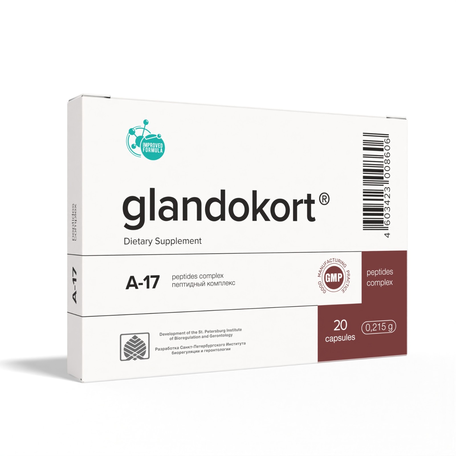 Glandokort A-17 Adrenal Peptide Bioregulator 60 and 20 Capsules