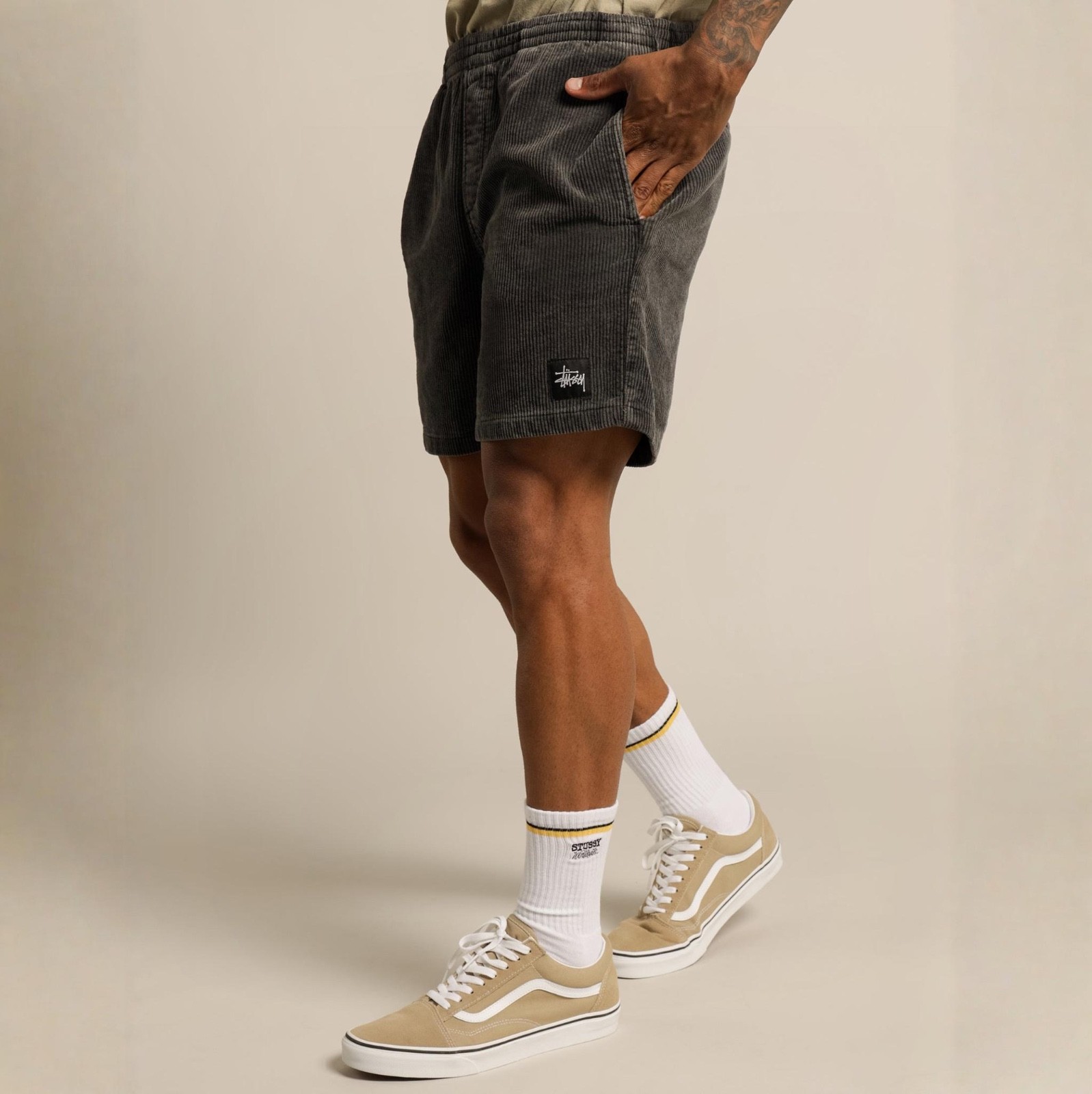 STUSSY AU Wide Wale Cord Beach Shorts Corduroy-Coal Size: 28, 30, 32, 34 NEW