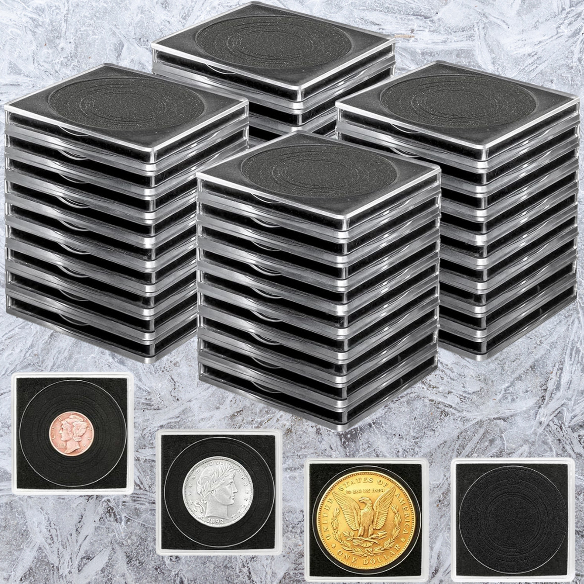 40PCS Adjustable 2x2 Coin Holder Snap Capsule 40mm Silver Dollar Collection Case