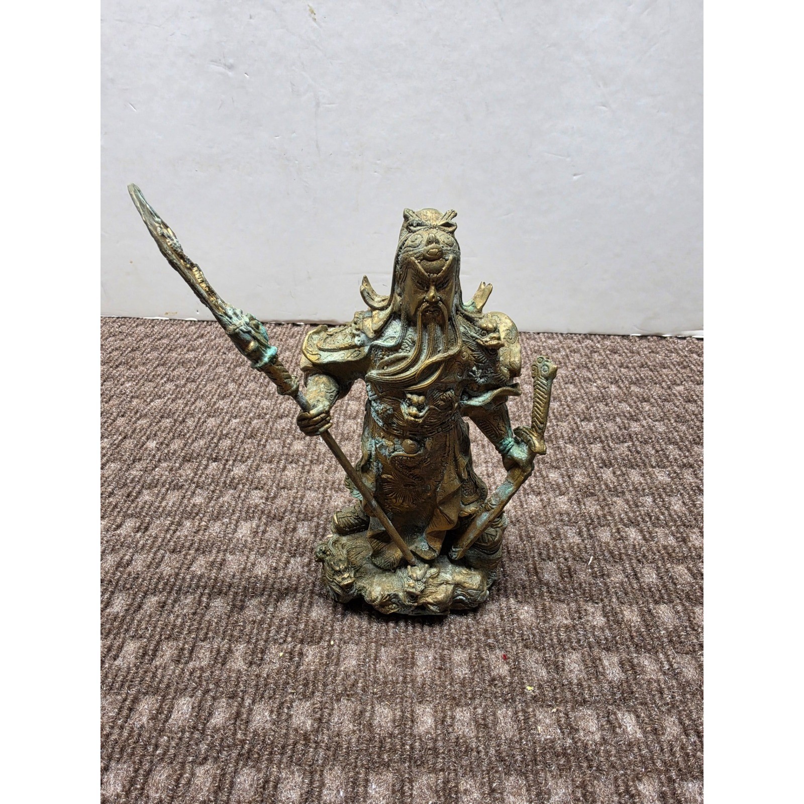 Vintage Hollow Brass Chinese General Guan Yu Figurine 1.7 oz Statue 6 inch Vintage Hollow Brass Chinese General Guan Yu Figurine 1.7 oz Statue 6 inch