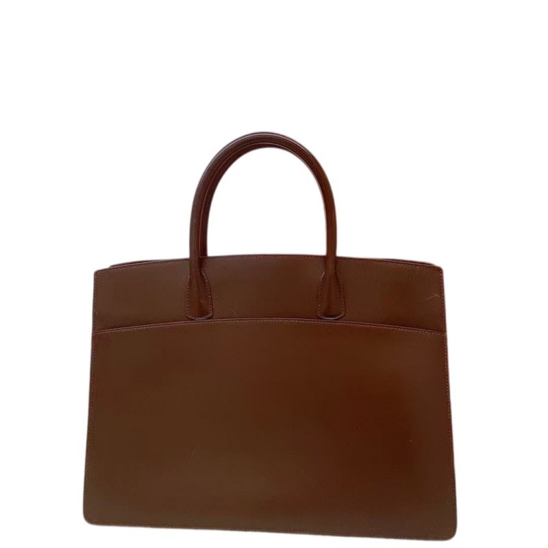 Auth Hermès White Bus 40 Courchevel Brown Leather Tote Bag Vintage Used