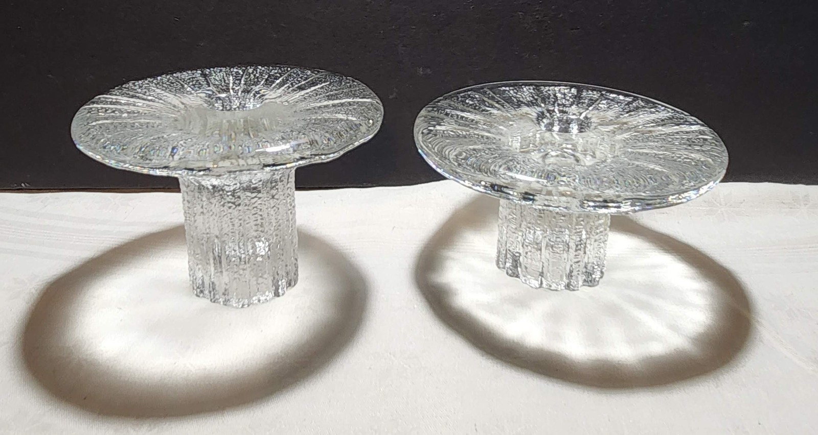 VTG 1980s Timo Sarpaneva for Iittala Ice Glass Candleholder Candlestick Set
