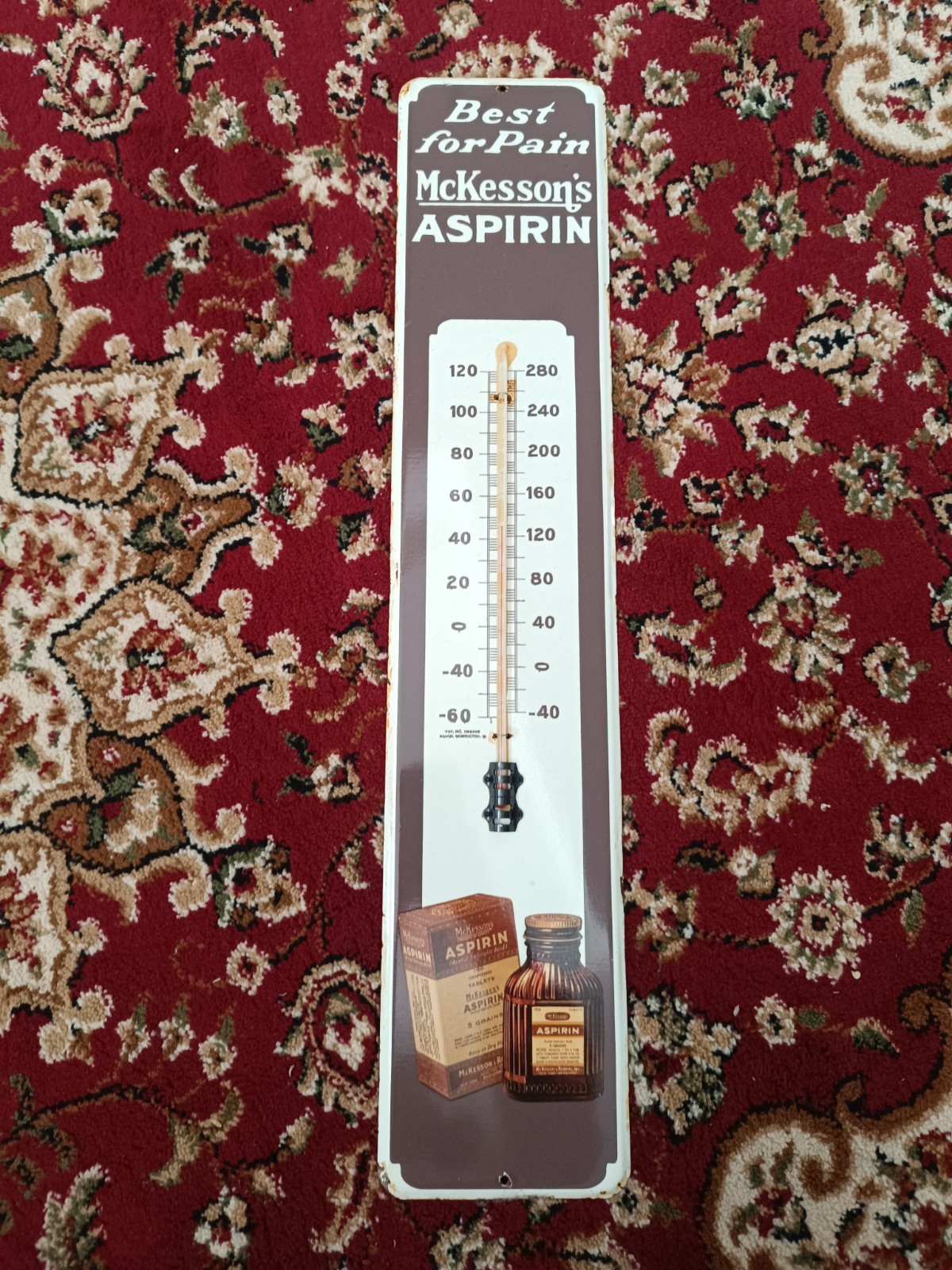 Vintage McKesson's Aspirin Metal Glass Thermometer Sign Apothecary Decor 2026