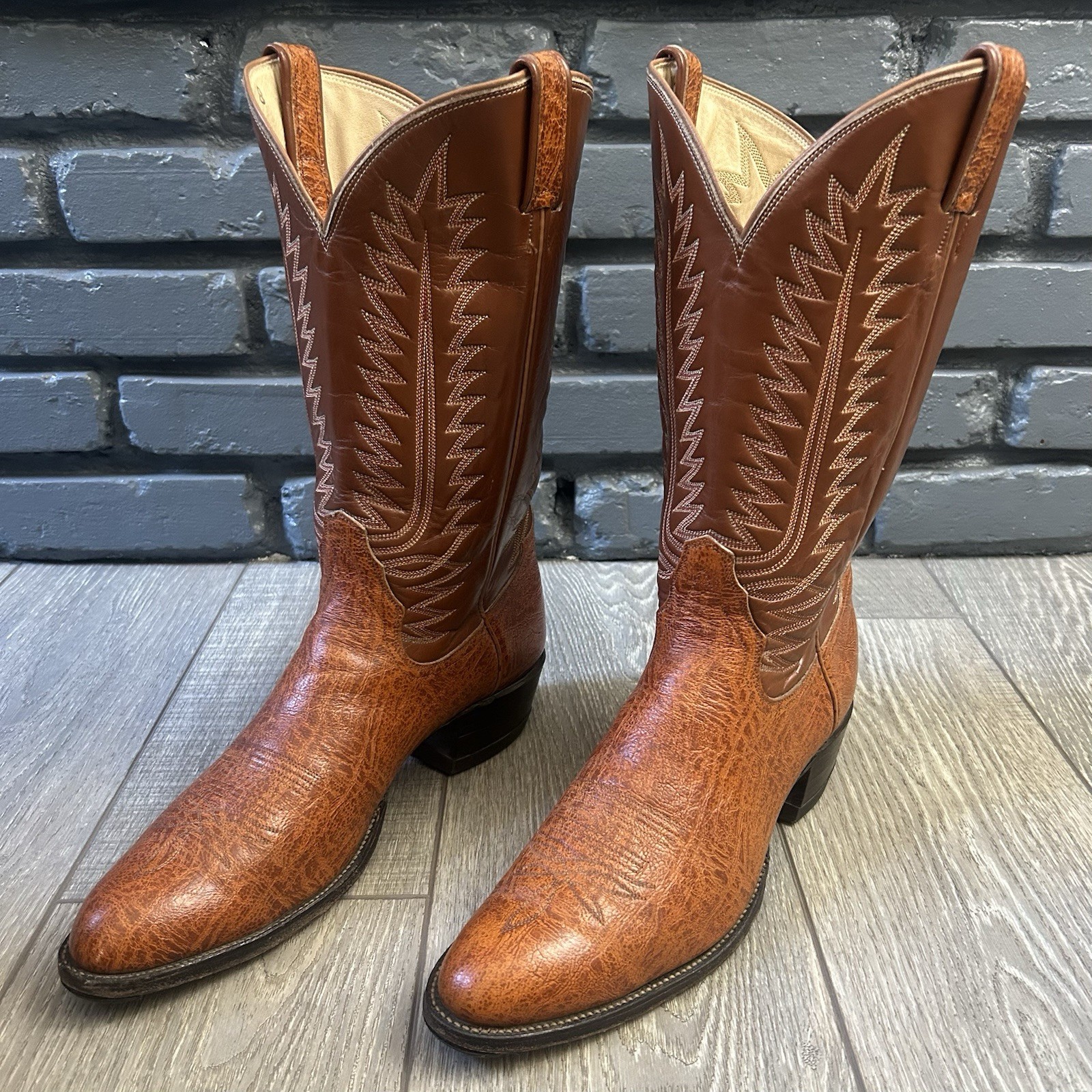 Tony Lama Vintage Gold Label Antelope Western Cowboy Boots Mens 13 A