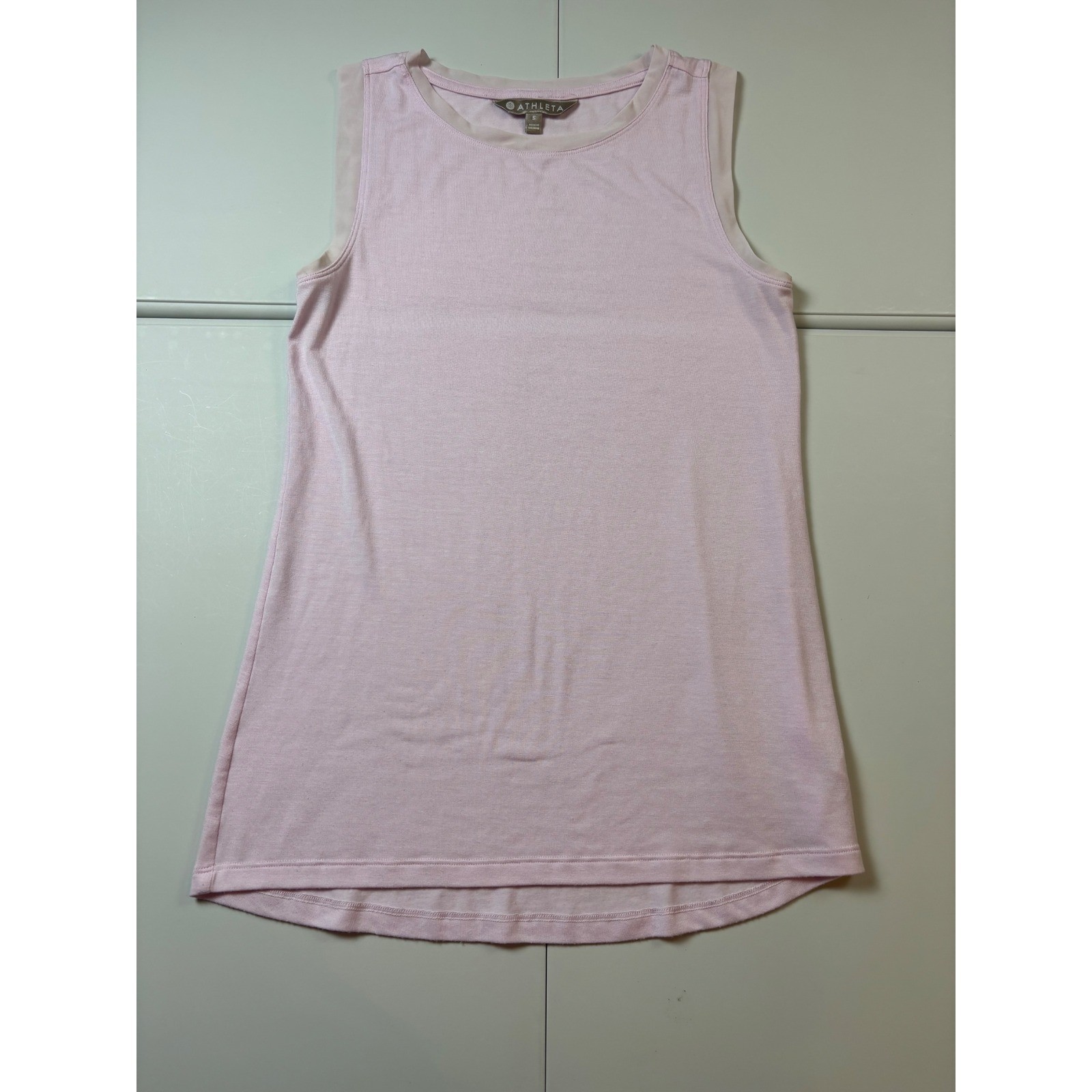 Athleta Essence Renew Sleeveless Tank Top Women Small Pink Mesh Trim Modal Blend