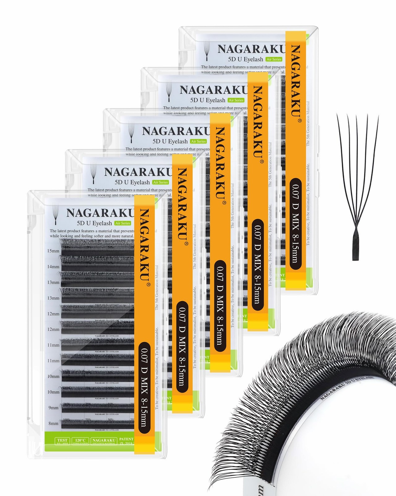 Nagaraku U Eyelash Extensions Supplies 5D U Lash 5 Trays In 1 Pack Easy Fan