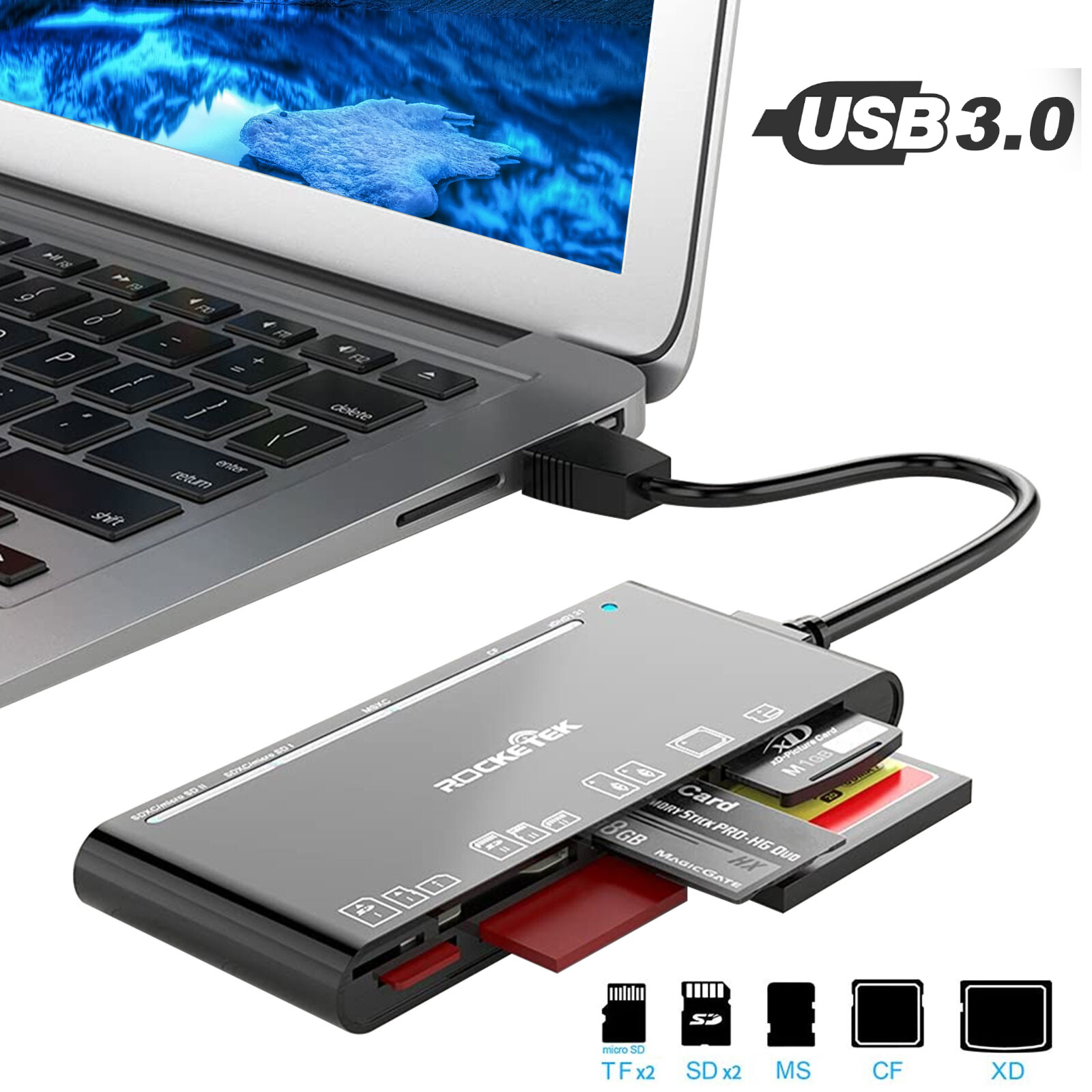 USB 3.0 Memory Card Reader, 7 in 1 Adapter Hub, for SD, CF, TF, Micro SD, XD, MS USB 3.0 Memory Card Reader, 7 in 1 Adapter Hub, for SD, CF, TF, Micro SD, XD, MS