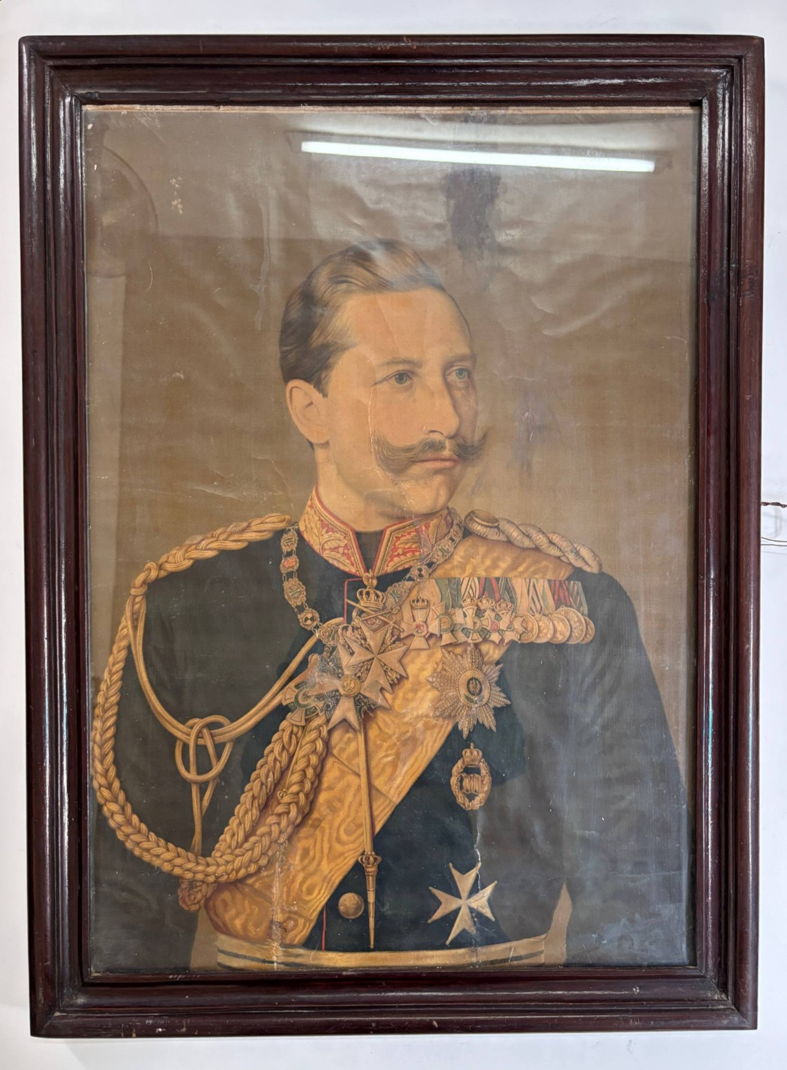 Vintage Kaiser Wilhelm II German Emperor Military Portrait Print Wood Frame