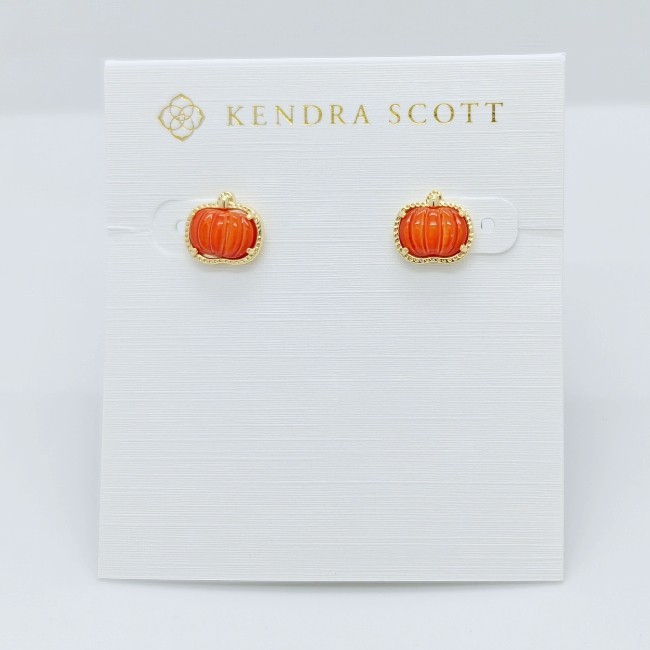 New Kendra Scott Pumpkin Gold Plated Stud Earrings In Orange Shell New Kendra Scott Pumpkin Gold Plated Stud Earrings In Orange Shell