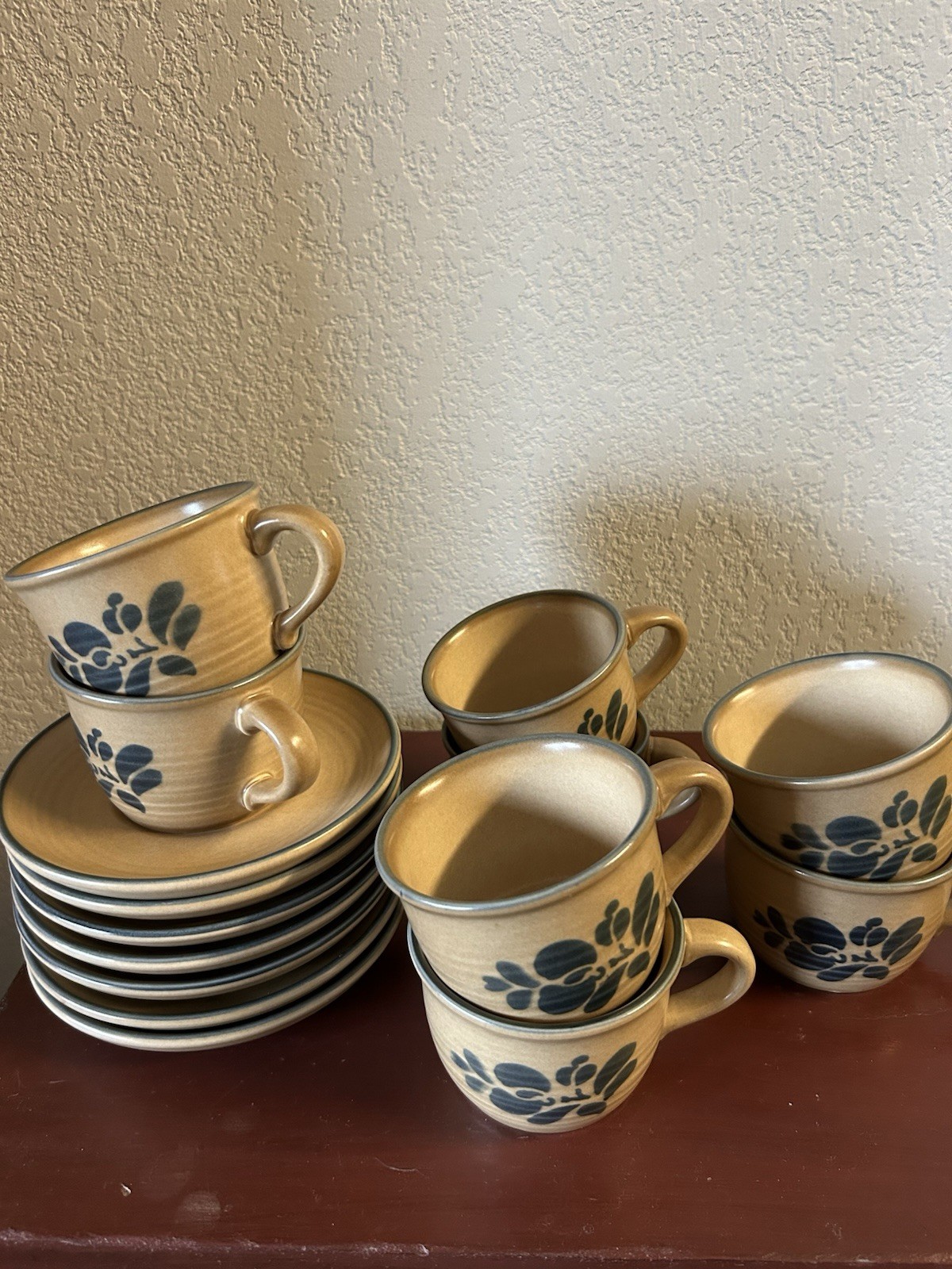 SALE PFALTZGRAFF Folk Art Coffee Cups #001 & Saucers set of 7 USA Vintage