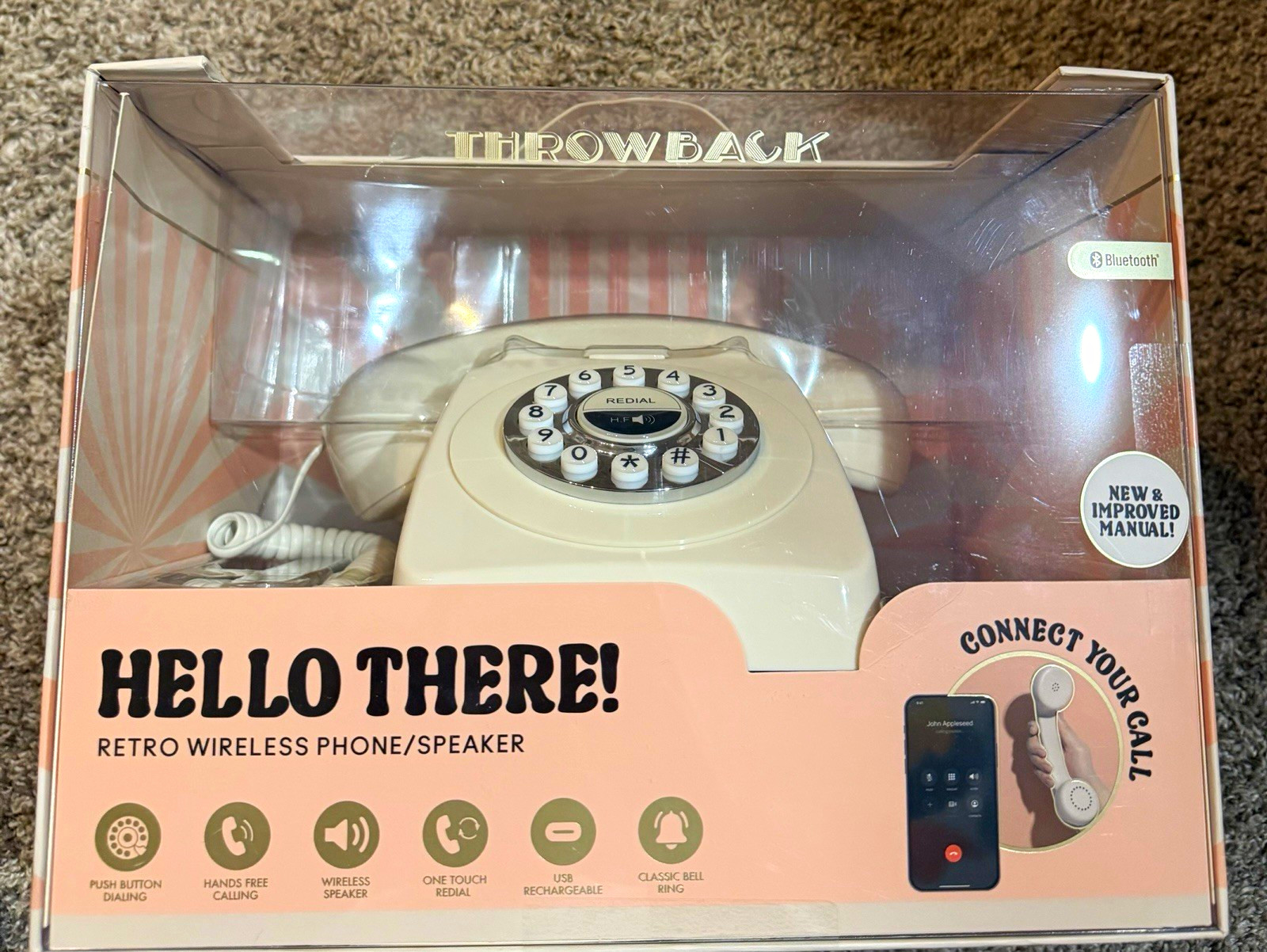 NEW Throwback “Hello There” Retro Bluetooth Phone Speaker – Cream – NIB