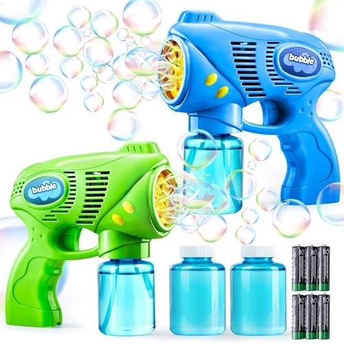 JOYIN 2 Kids Bubble Gun with 2 Bottles Refill Solution, Bubble Machine Gun for T