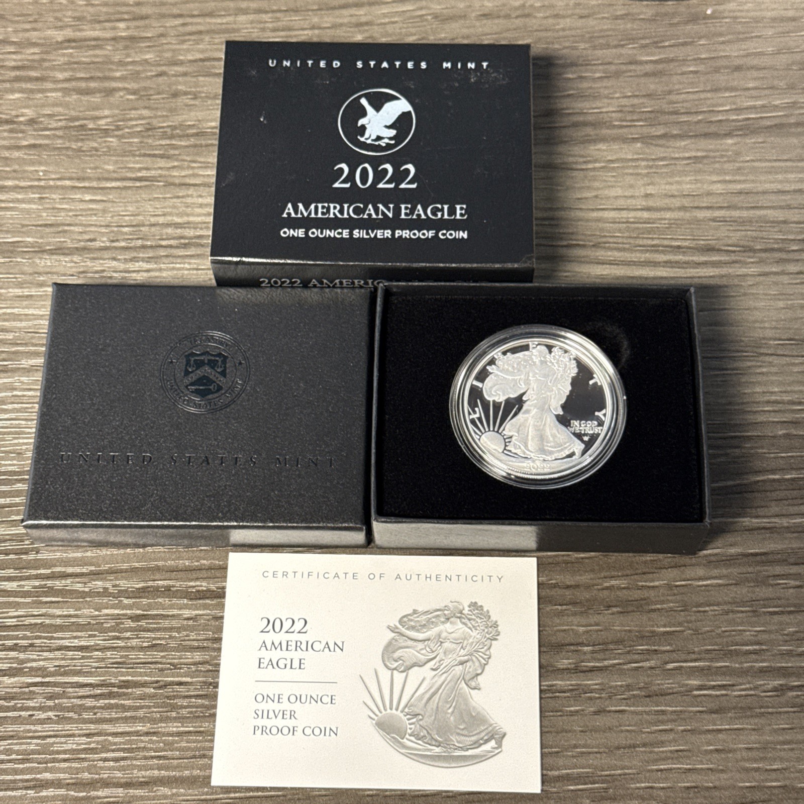 2022-W Proof $1 American Silver Eagle Box, OGP & COA