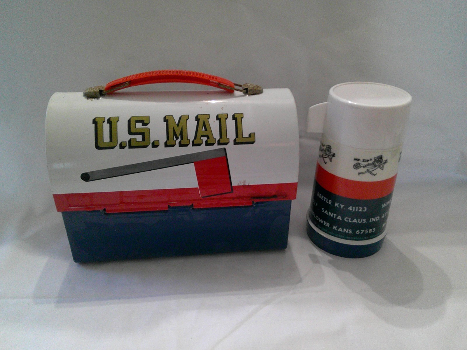 Vtg 1969 USPS ALADDIN U.S. Mail Mr. Zip Dome Top Metal Lunch Box With THERMOS