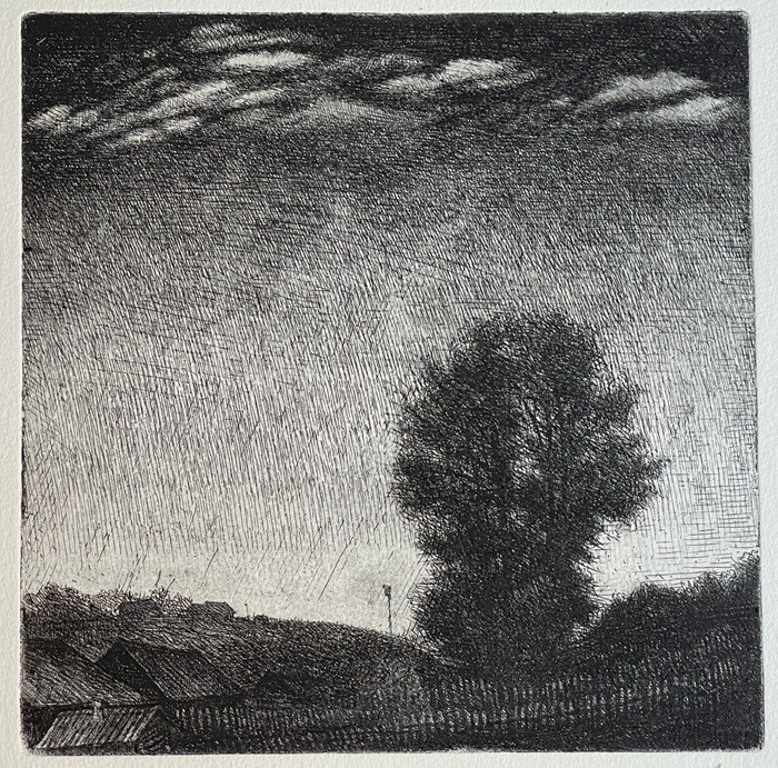Vintage Limited Edition Etching Poplar Tree 1981: Countryside Landscape