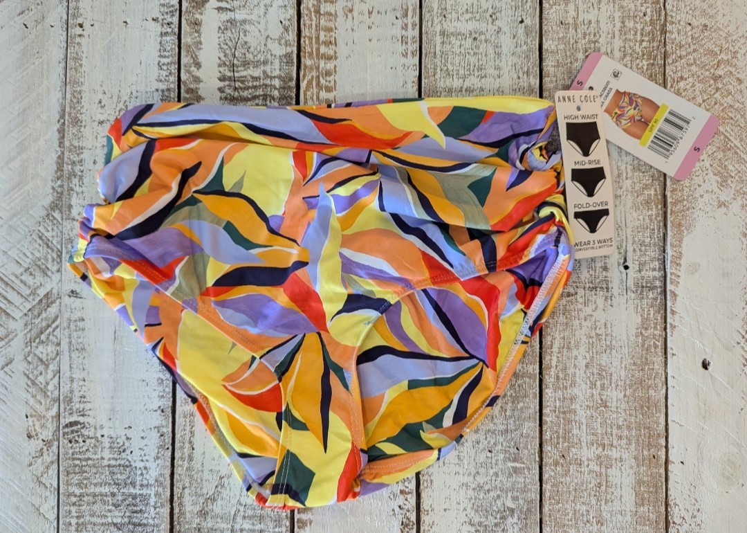 NWT Anne Cole Multicolor Geometric High-Waisted Convertible Swim Bottom Size S