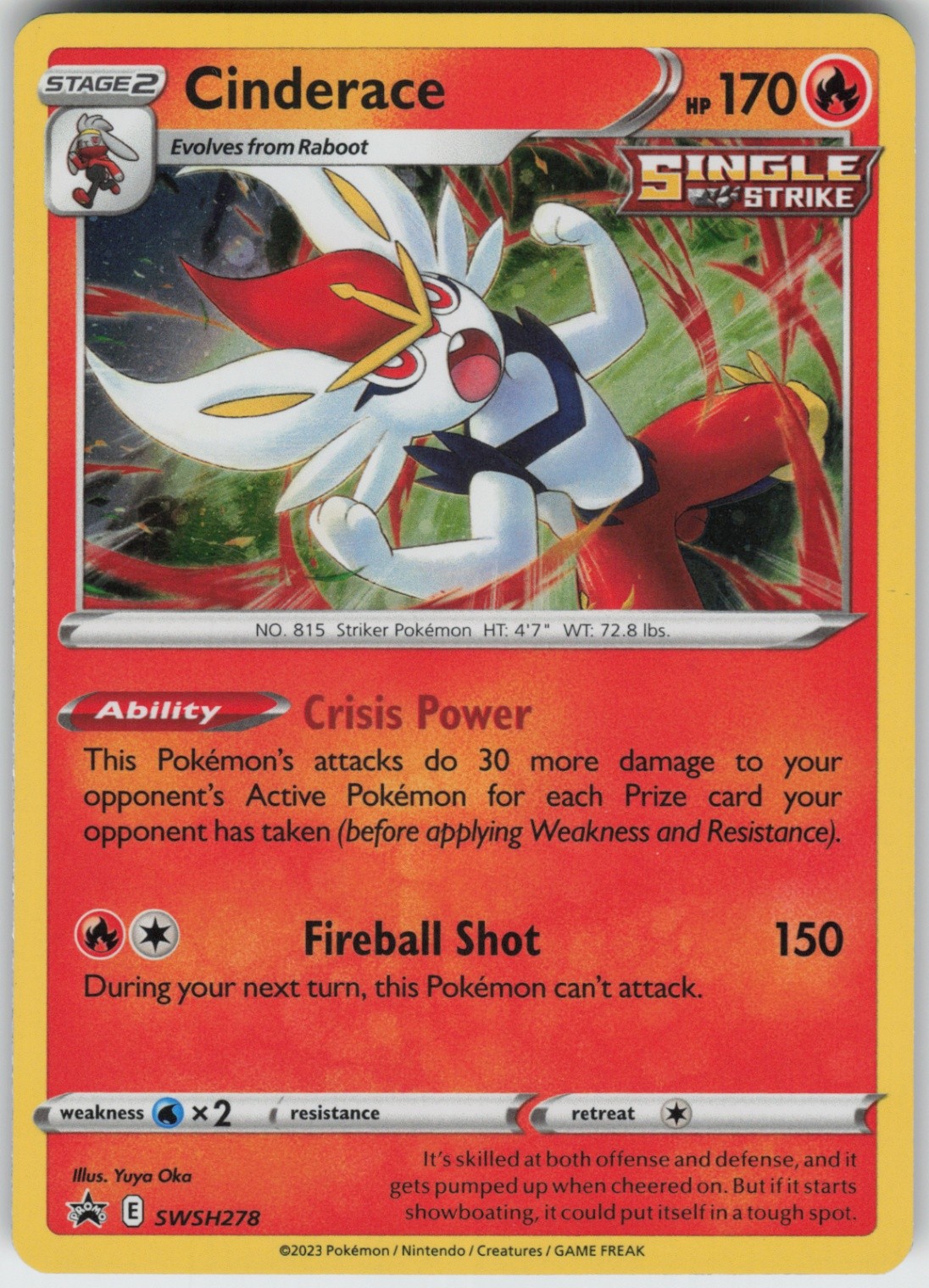 Holo Foil Cinderace SWSH278 Promo SWSH: Sword & Shield Promo Cards
