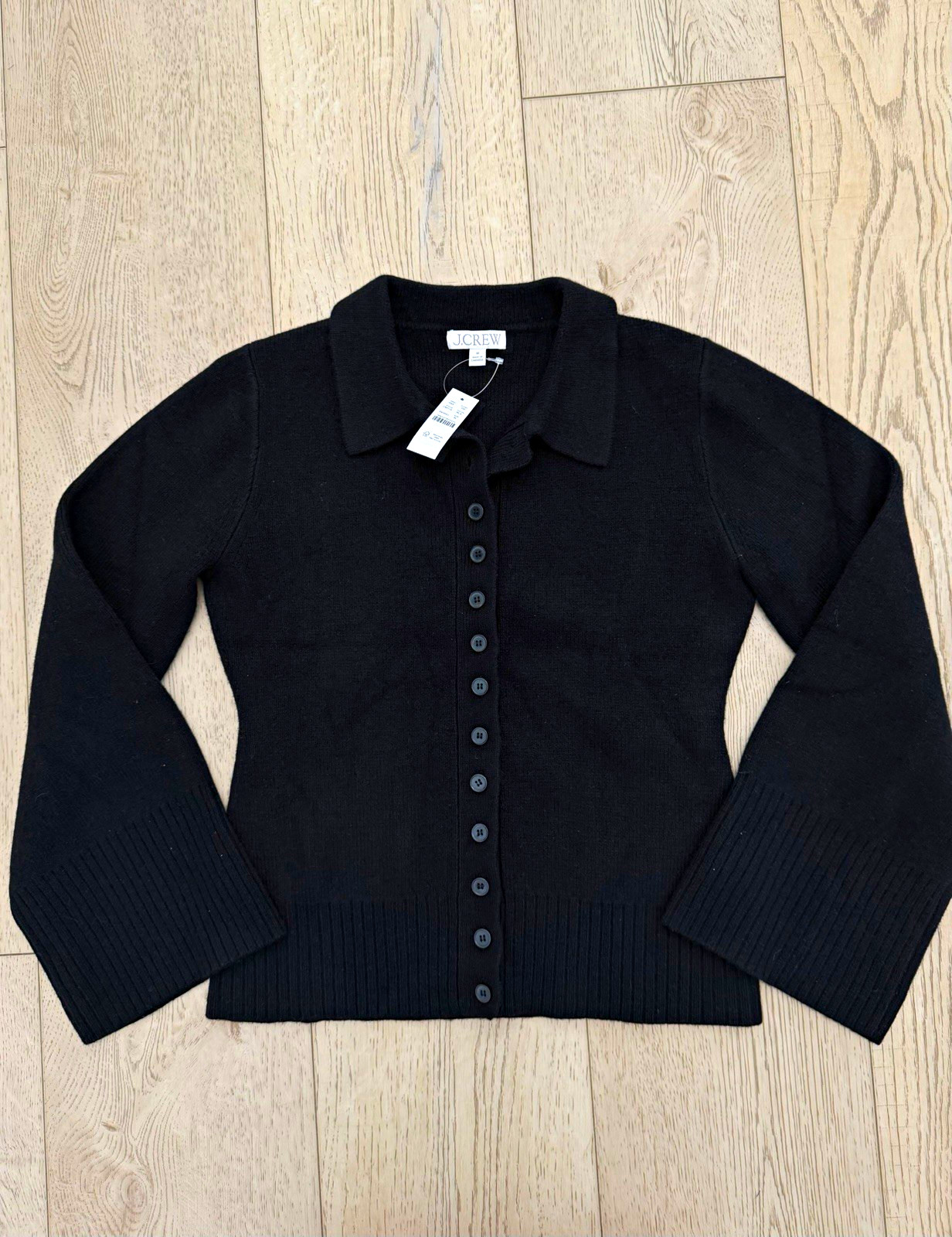 NWT J.Crew Milano-Stitch Cinched-Waist Cardigan M Black 100% Lambswool