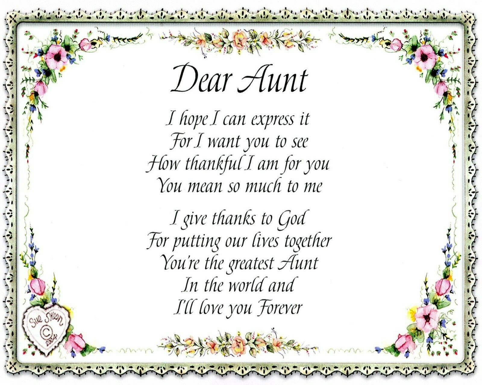 Catholic print picture- DEAR AUNT   -   8\