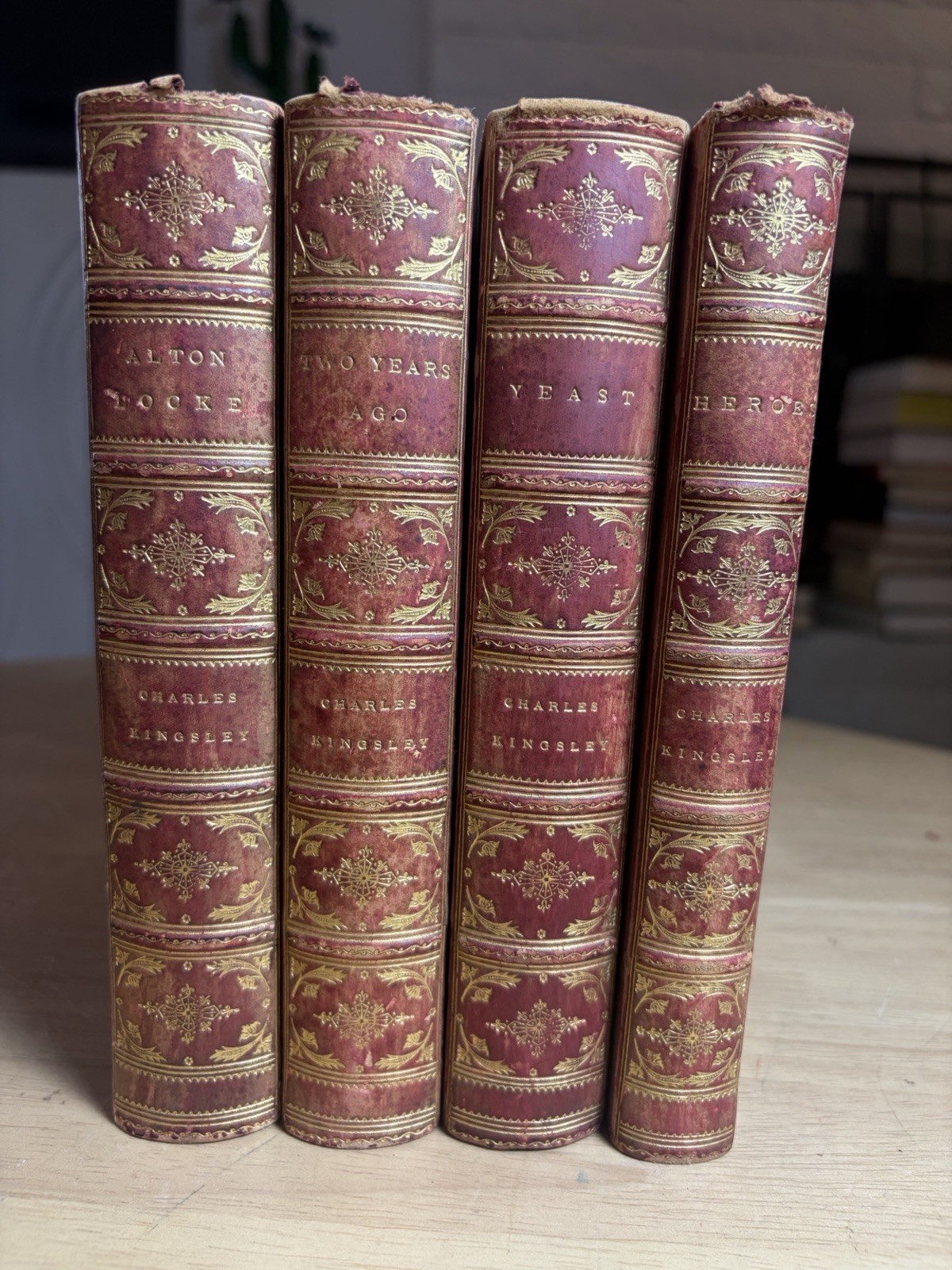 Charles Kingsley 4 Vol Set 1879-1886 Leather  Heroes Yeast 2 Years Ago Yeast NF
