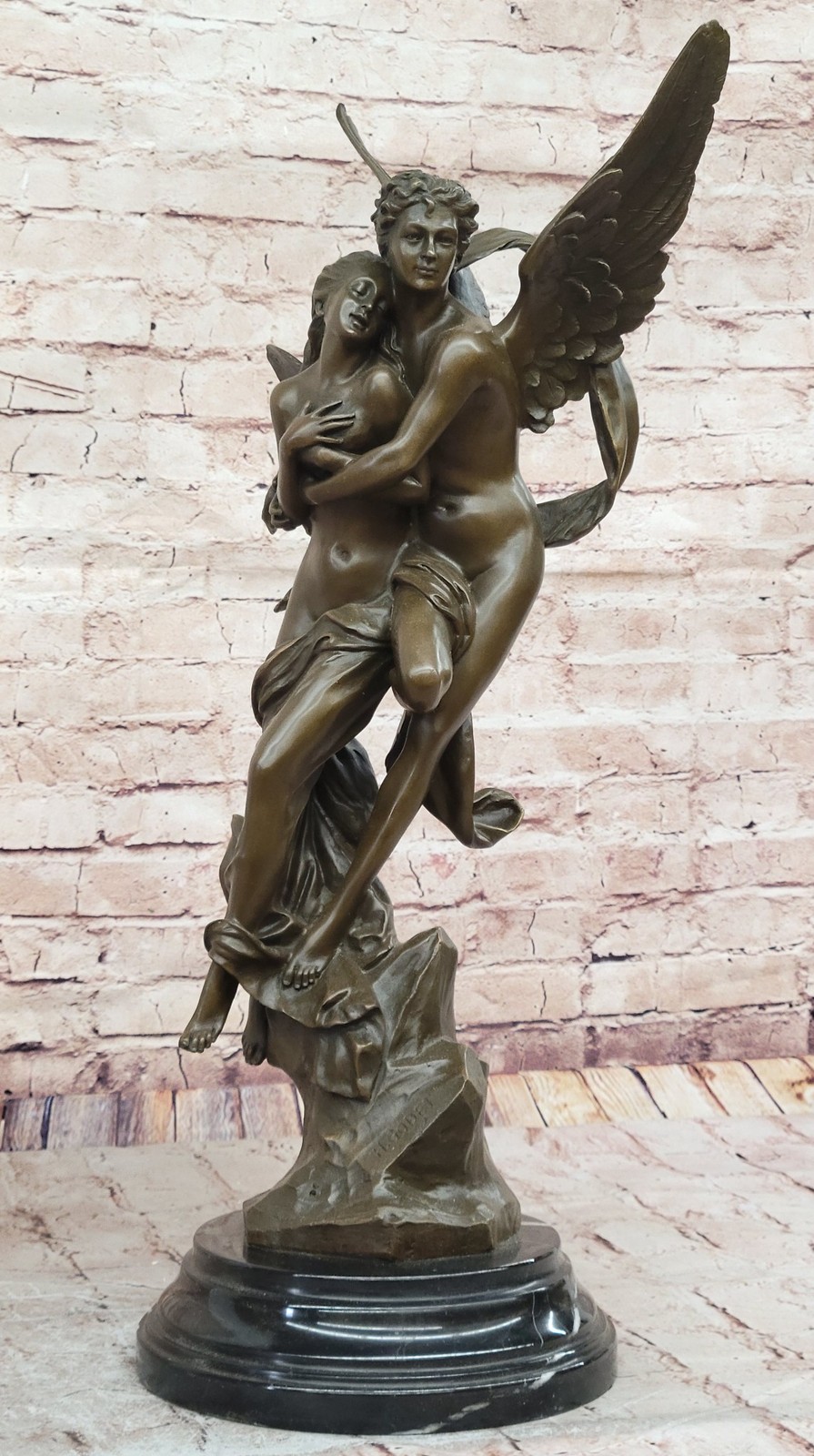 Extra large After Henri Godet Cupid and Psyche Romance Bronze Sculpture