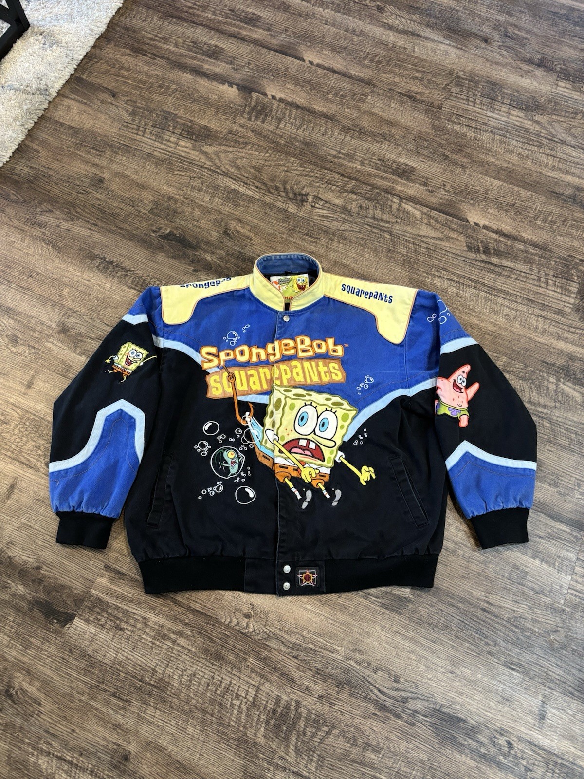 Vintage JH Designs SpongeBob SquarePants Embroidered NASCAR Jacket Mens 2XL Blue Vintage JH Designs SpongeBob SquarePants Embroidered NASCAR Jacket Mens 2XL Blue