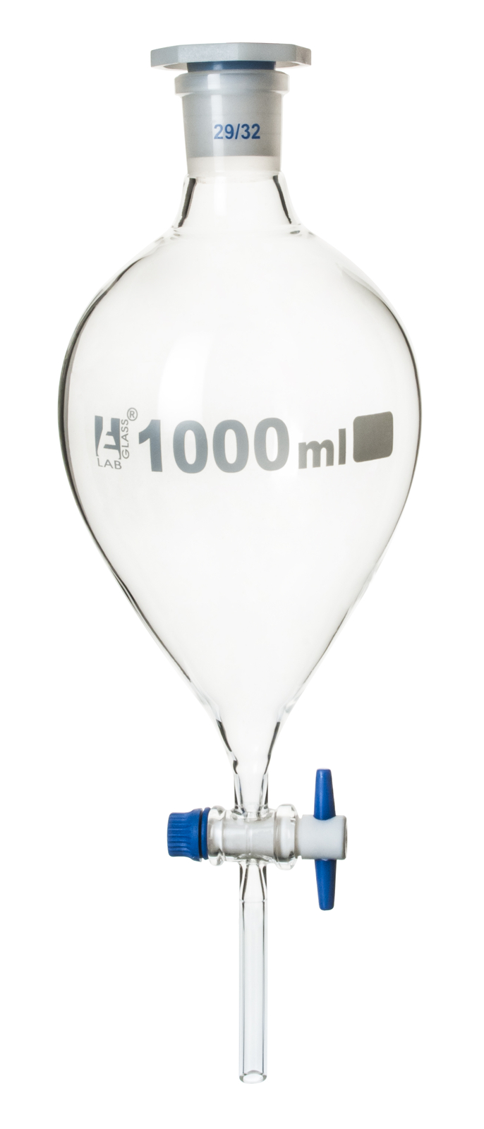 Eisco 1000ml Squibb Separatory Funnel, PTFE Stopcock, 29/32 - Borosilicate Glass