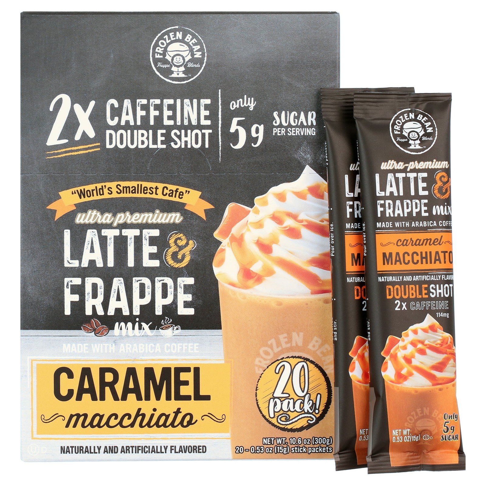 Frozen Bean Ultra-Premium Caramel Macchiato Latte & Frappe Drink Mix 20 Pk Frozen Bean Ultra-Premium Caramel Macchiato Latte & Frappe Drink Mix 20 Pk