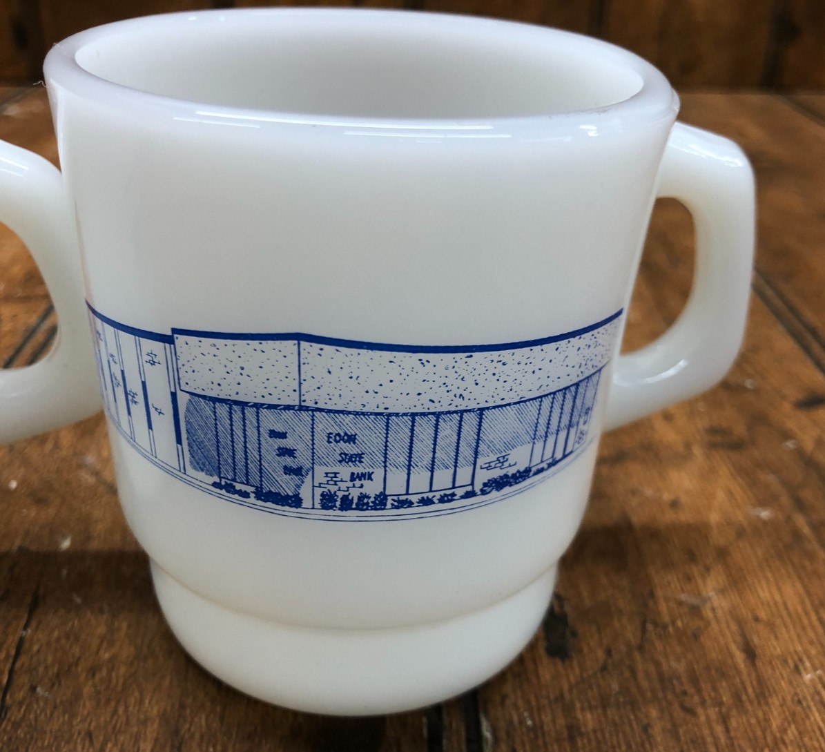 Vintage 1985 Anchor Hocking USA Milk Glass Coffee Cup Edon State Bank Ohio Vintage 1985 Anchor Hocking USA Milk Glass Coffee Cup Edon State Bank Ohio