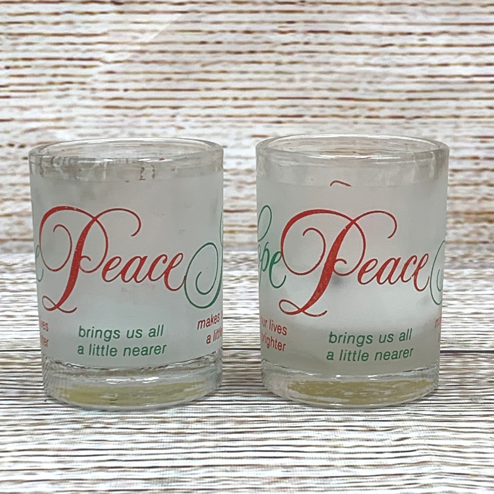 Set of 2 Ambassador Glass Candle Holders Joy Love Peace Christmas