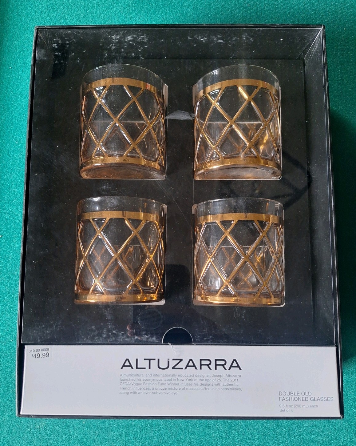 Altuzarra Target 18k Gold Pattern Whiskey Glasses Set 4 NIB Double Old Fashion