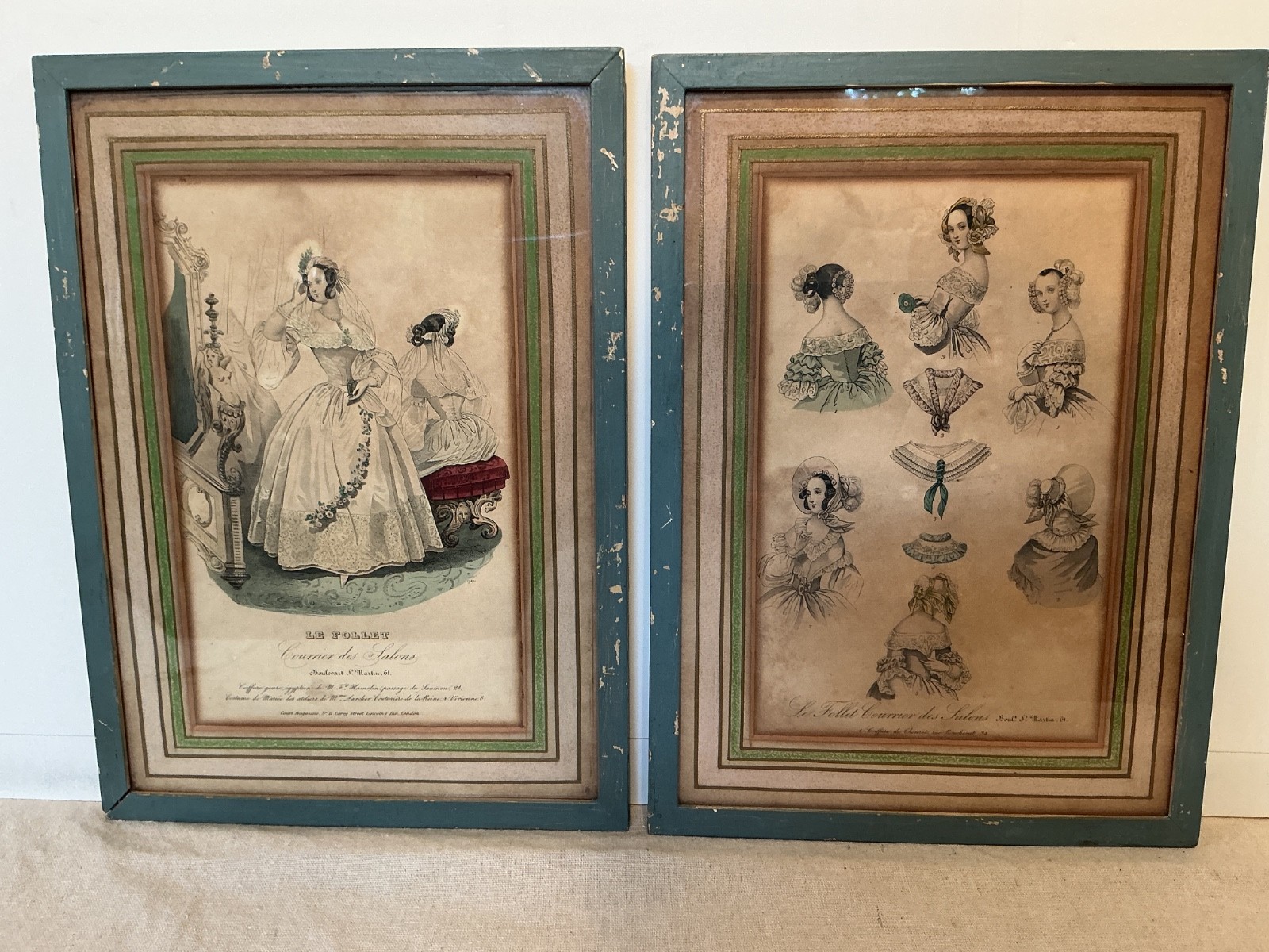 2 Antique Framed Le Follet Courrier des Salons Prints, 1832
