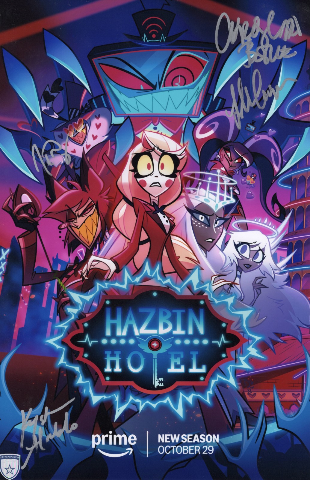 Signed Hazbin Hotel 11x17 Alabado, Borle, Cooper, Perez Official Pix COA Signed Hazbin Hotel 11x17 Alabado, Borle, Cooper, Perez Official Pix COA