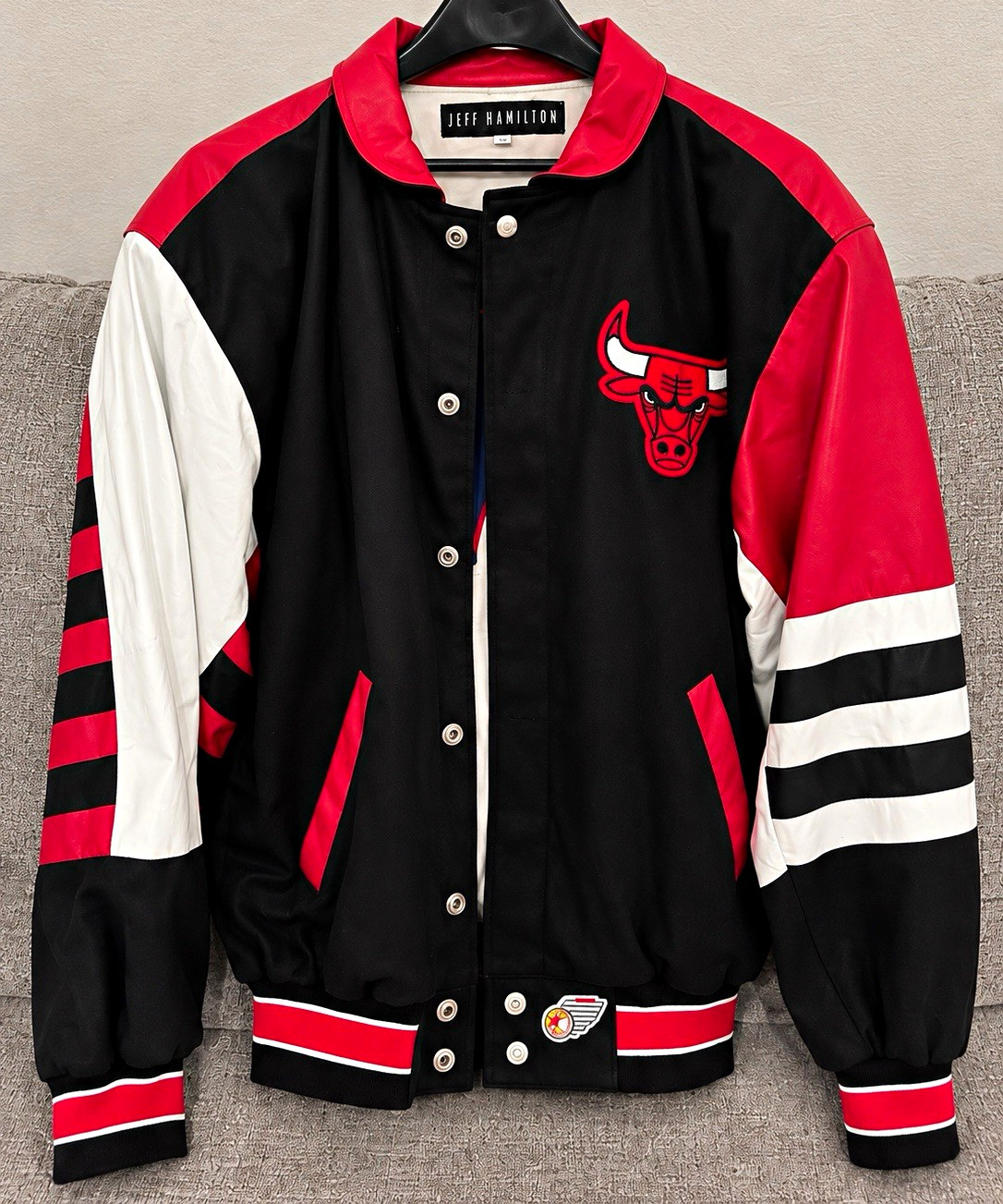 1990s-era Jeff Hamilton Style 208 Chicago Bulls Leather jacket Red Black White