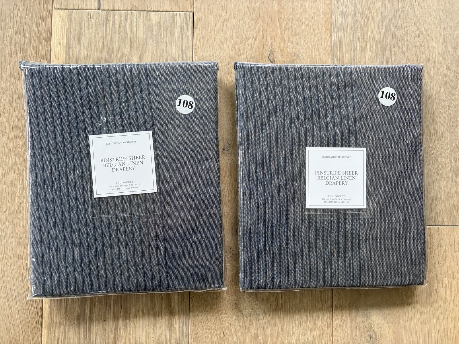 Restoration Hardware pinstripe sheer Belgian linen curtains NWOT unopened