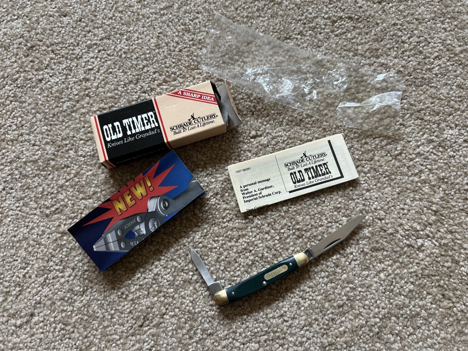 VINTAGE NOS SCHRADE USA SAWCUT DELRIN OLD TIMER PEN KNIFE 104OT DUCKS UNLIMITED