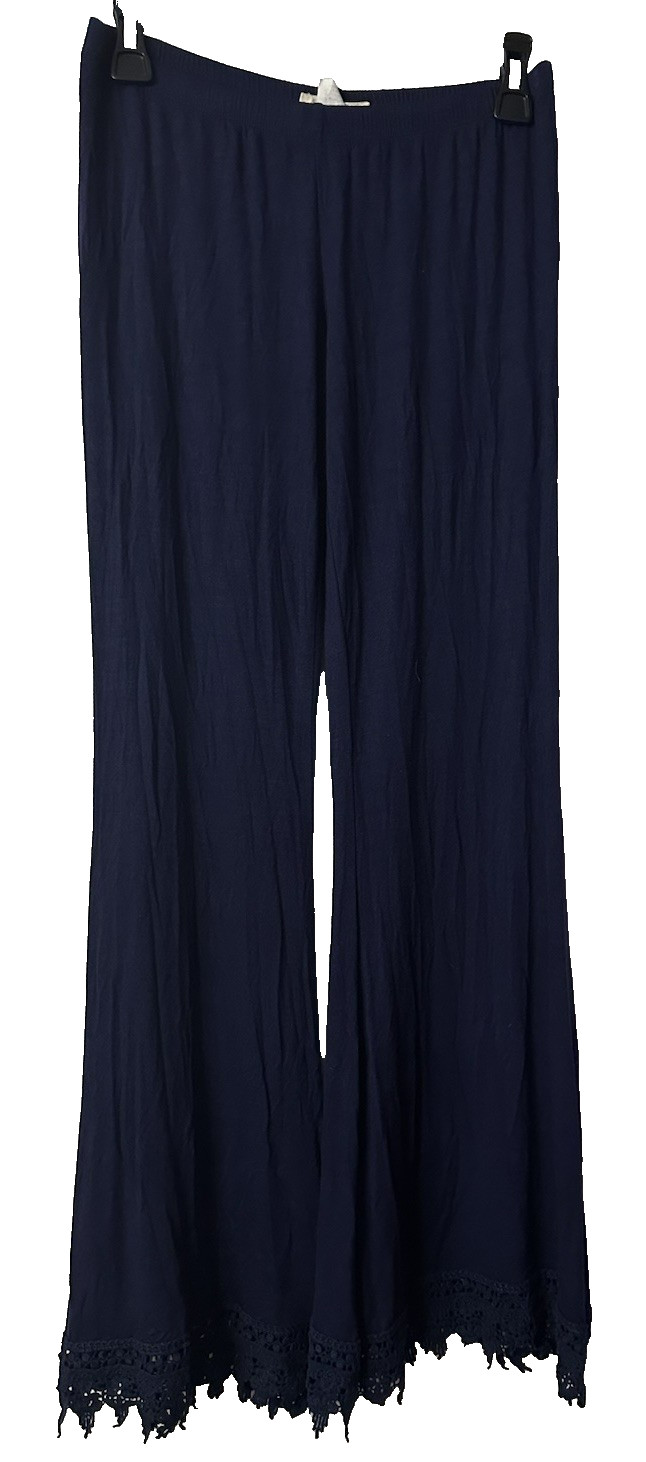 NWT Promesa USA Womens Navy Blue Wide Leg Crochet Stretch Pants Size Large NWT Promesa USA Womens Navy Blue Wide Leg Crochet Stretch Pants Size Large