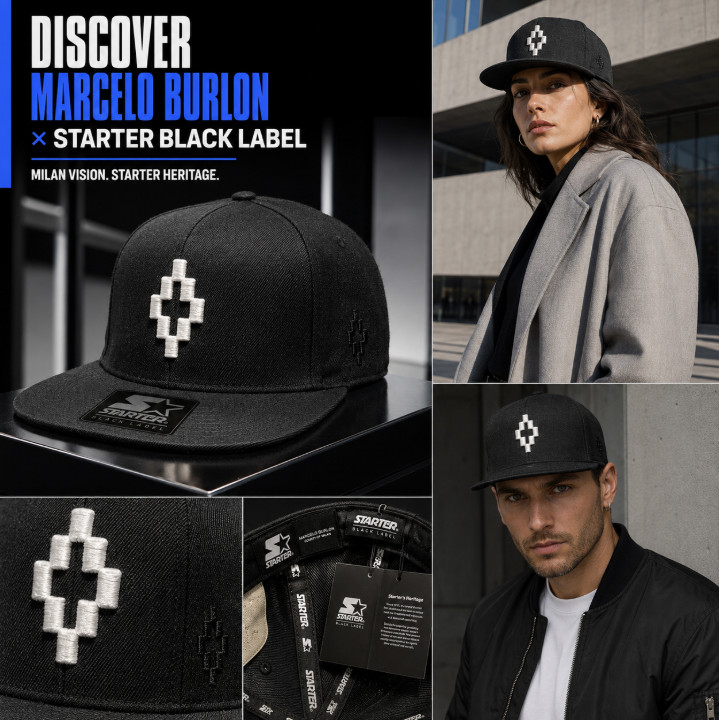 New MARCELO BURLON X Starter Black Label Cruz Baseball Cap Hat O/S MSRP $120