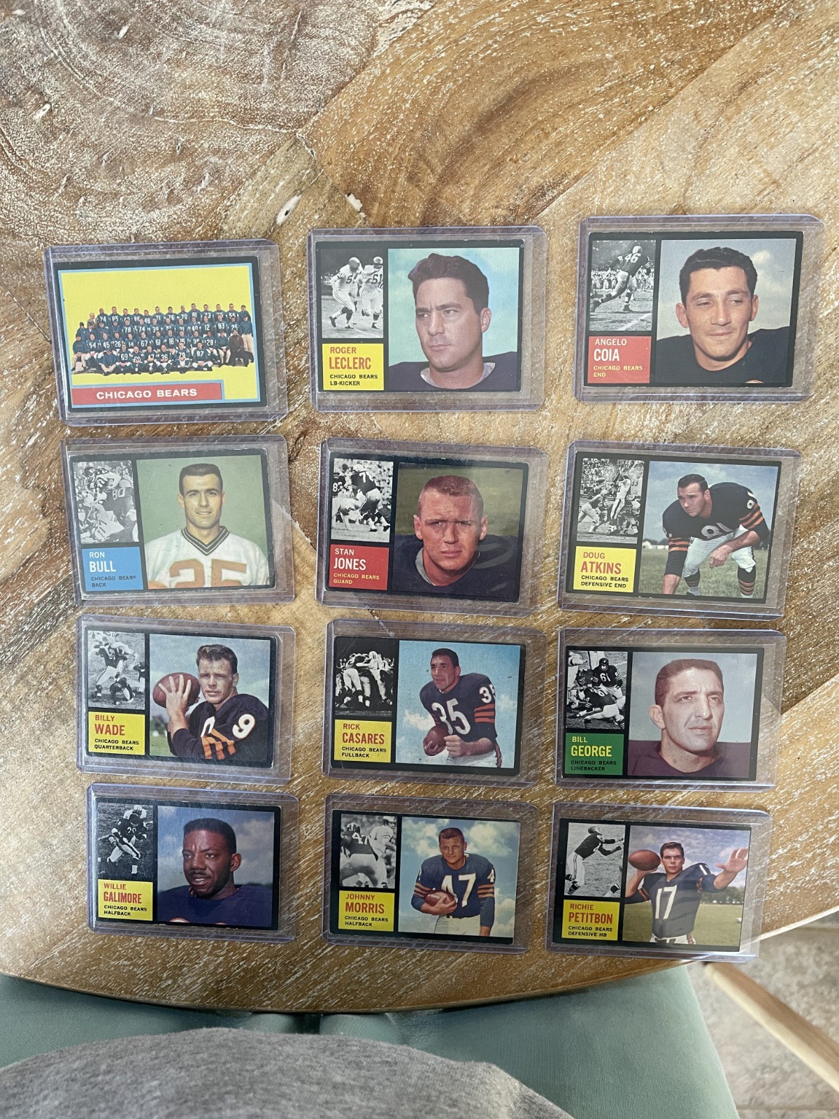 Rare 1962 Topps Bears lot 12: Richie Petitbon, Bill George, Doug Atkins, Casares