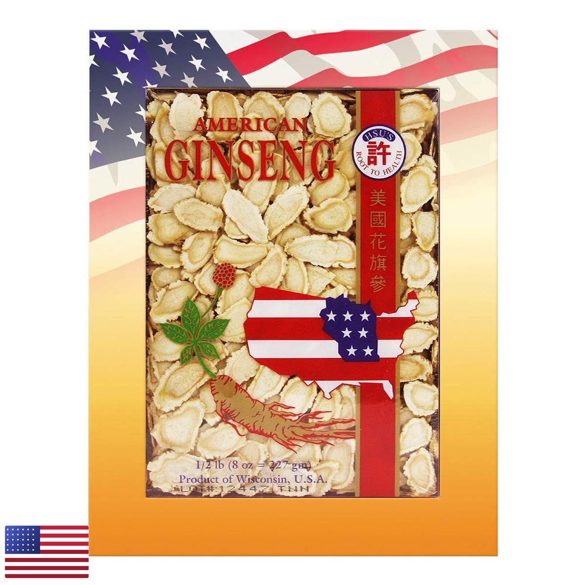 Hsu\'s American Ginseng Slices - 100% Wisconsin Mixed Large & Medium Slices 8 oz