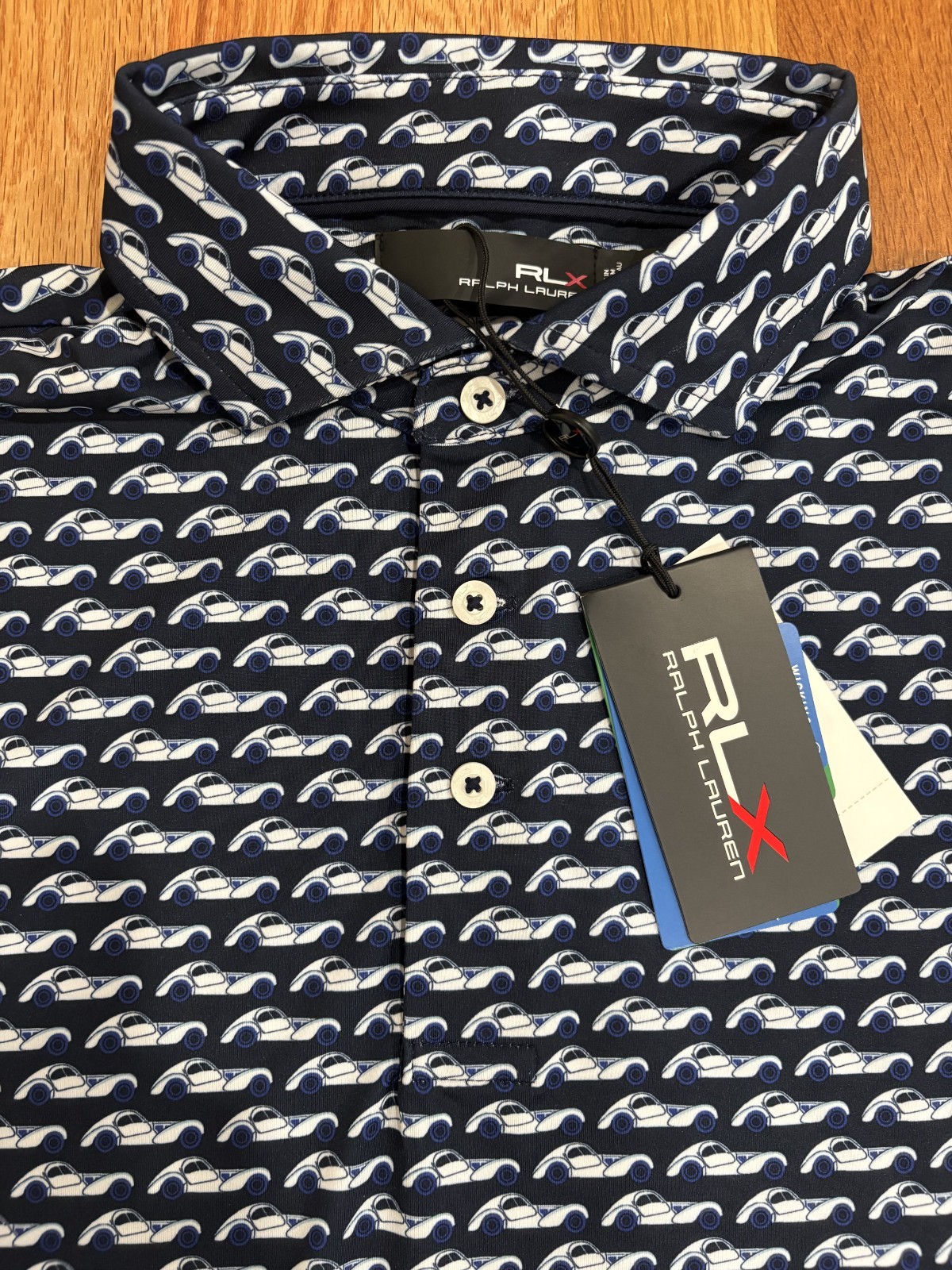 RLX Ralph Lauren Performance Car Print Navy Golf Polo Shirt NWT RLX Ralph Lauren Performance Car Print Navy Golf Polo Shirt NWT