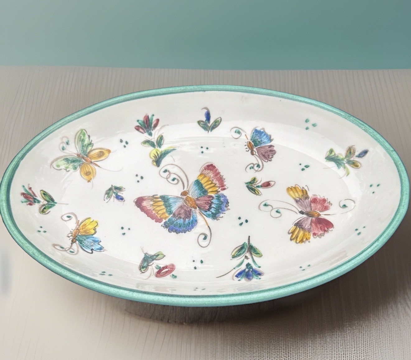 Vintage Studio Art Pottery Earthenware Butterfly Platter 12” Oval Serving Dish Vintage Studio Art Pottery Earthenware Butterfly Platter 12” Oval Serving Dish