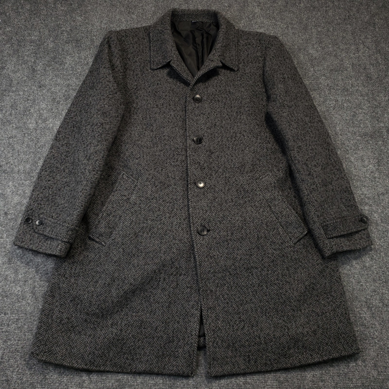 J Crew Thompson Car Coat in Herringbone Mens 46 Gray Button Up Poly Wool Blend