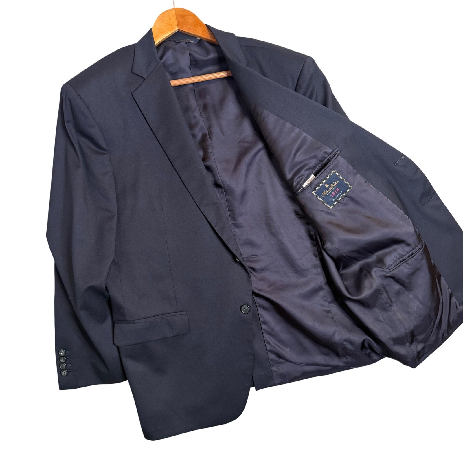 Brooks Brothers 1818 Madison Blazer Mens 46R Navy Blue Wool Estrato Sport Coat