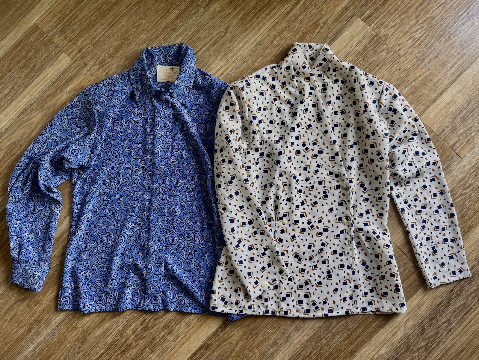 (2) Vintage Pendleton Blouses Country Sophisticates 80s Geometric Floral Size 8