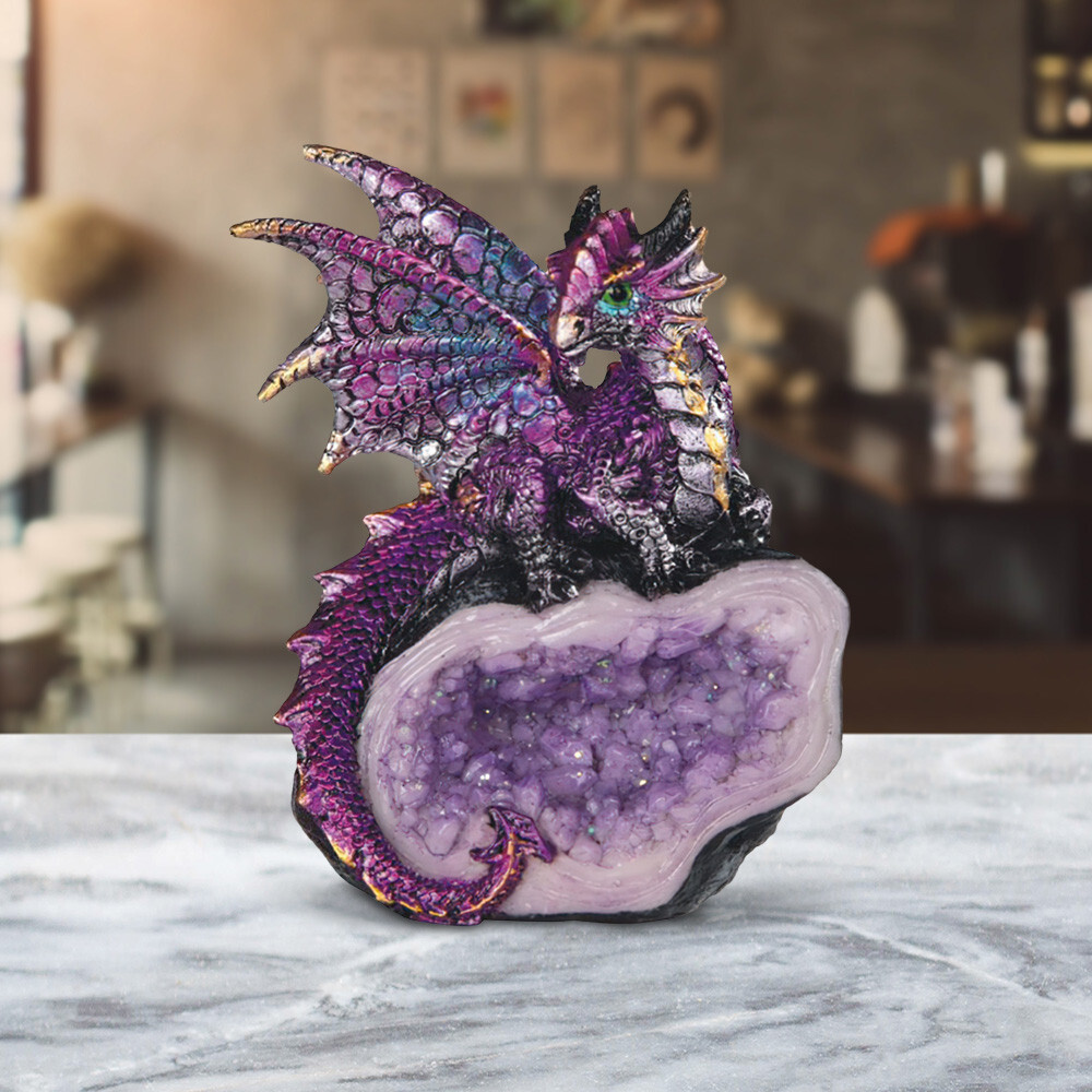 Purple Dragon Guarding Faux Crystal Cave Statue 4 Purple Dragon Guarding Faux Crystal Cave Statue 4