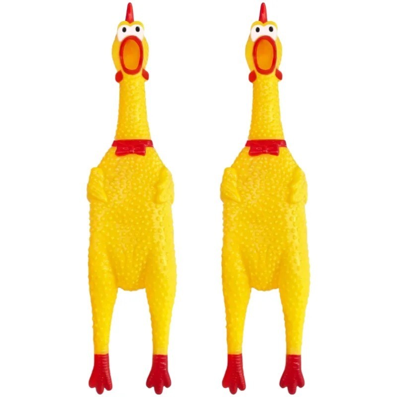Lot of 2X Large Screaming Chicken Toy Rubber Squawking Chicken 12 inch